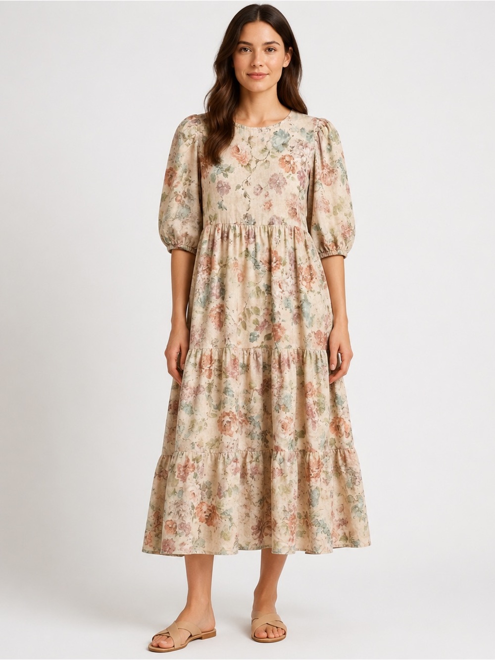 Ethnic by Outfitters Antique White Cotton Linen Floral Cottagecore Dress S